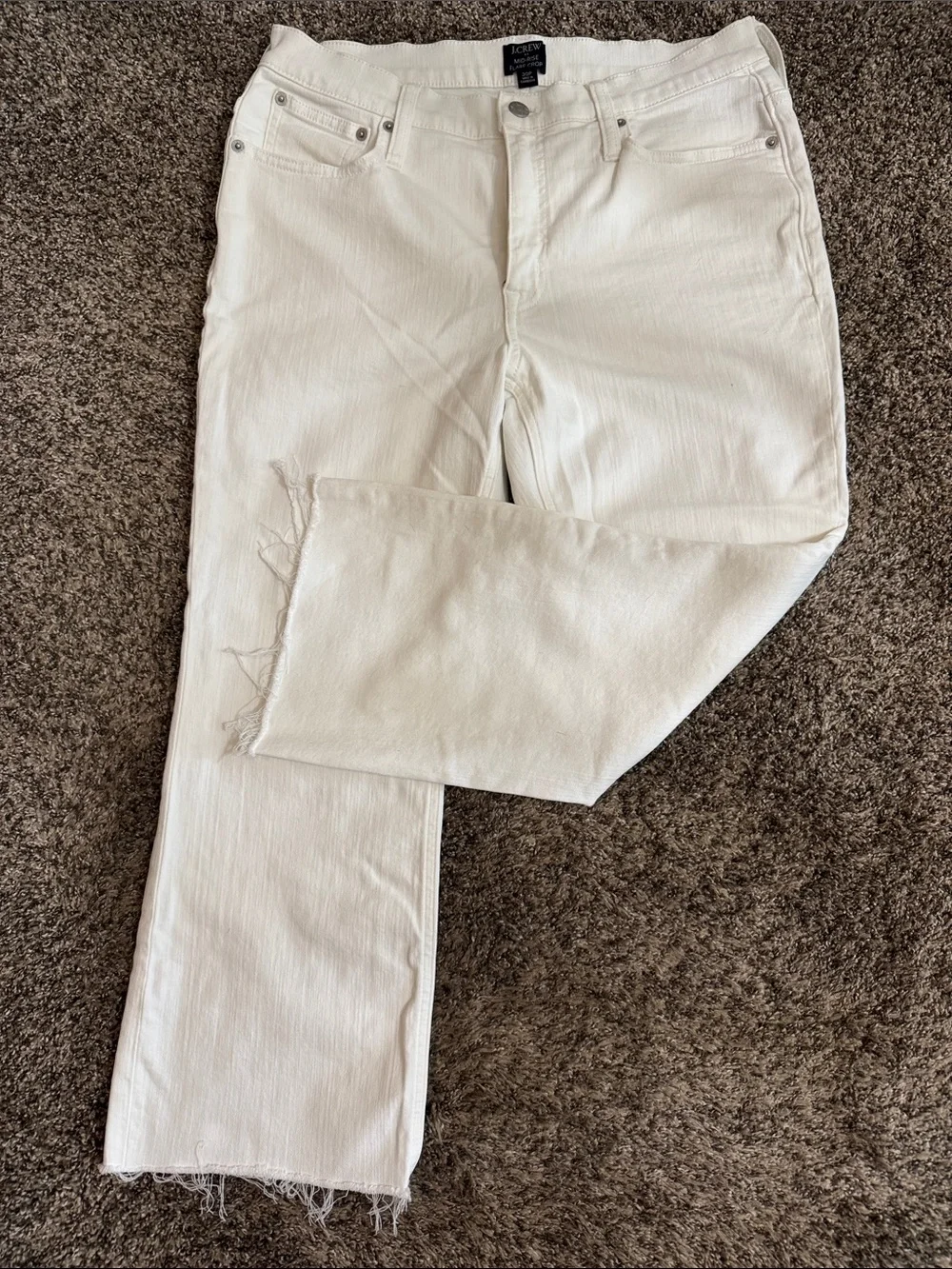 J. Crew White mid rise crop flare with Raw-Hem Jeans